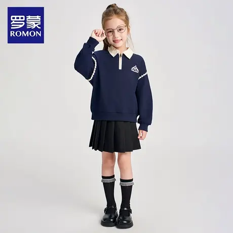罗蒙童装女童卫衣春秋翻领2025新款儿童学院风Polo衫秋装女孩上衣图片