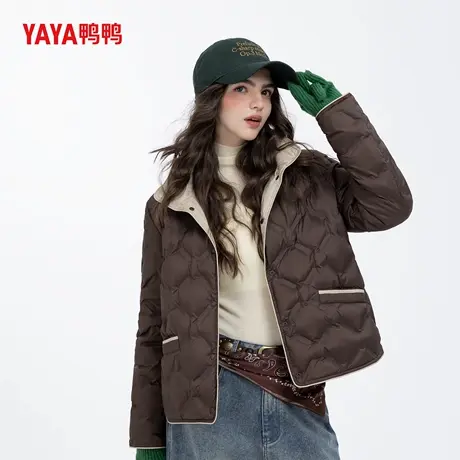 YAYA鸭鸭2025新款时尚外套冬季立领短款羽绒服女保暖拼色商品大图
