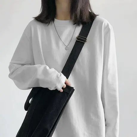 KV真维斯白色长袖t恤女2025新款纯棉宽松大码早秋基础百搭打底衫商品大图