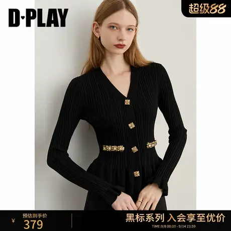 DPLAY【轻奢闪钻系列】2025秋季新款黑色针织衫女含羊毛修身上衣商品大图