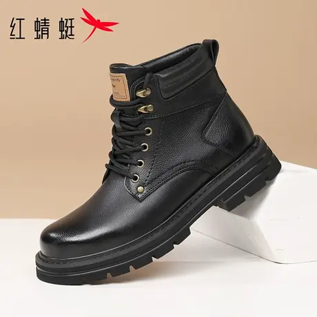 红蜻蜓男鞋秋冬新款鞋子男士高帮工装马丁靴男真皮英伦风皮鞋中帮商品大图