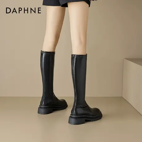 达芙妮长筒靴子女秋冬季加绒保暖增高厚底靴不过膝长靴高筒骑士靴图片