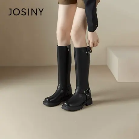 卓诗尼长筒靴女复古新款秋冬加绒厚底长靴女鞋V口不过膝高筒骑士图片