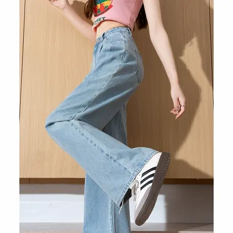 唐狮春夏季新款牛仔裤女高腰褶宽松阔腿裤设计感休闲时尚裤子WTD图片