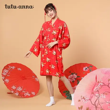 tutuanna睡衣女春夏家居服招财牛女士和服睡裙春季商品大图