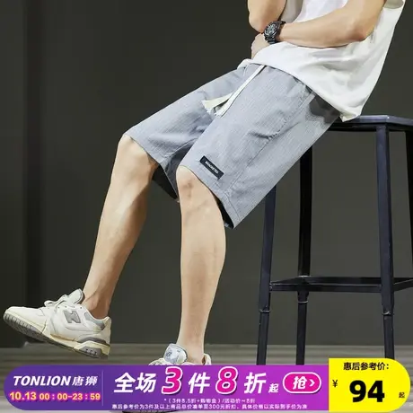 唐狮2023夏季新款潮牌休闲短裤男宽松韩版灰色格子五分裤直筒显瘦商品大图