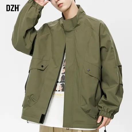青少年军绿色工装立领外套男春秋款潮牌2023新款飞行运动夹克男款商品大图