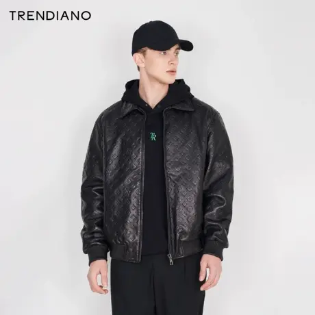 TRENDIANO官方2023新款春秋季个性时尚街头真皮外套男潮酷商品大图