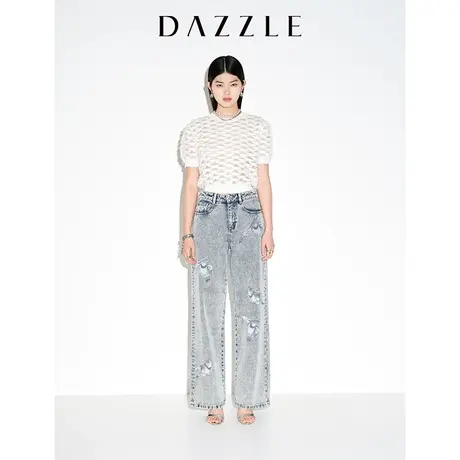 DAZZLE地素奥莱 夏季小香风流苏格纹薄款白色针织衫短袖t恤女商品大图