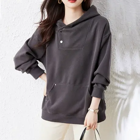 连帽卫衣女春秋新款加肥加大码女装宽松中老年妈妈遮肚子休闲外套图片