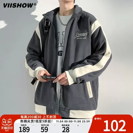 VIISHOW美式毛呢夹克男冬季2023新款潮宽松运动拼接外套休闲上衣商品大图