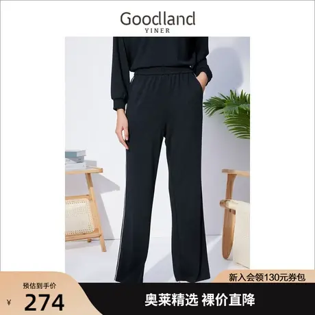 音儿美地女装2022秋季新款松紧腰休闲裤高腰垂感阔腿裤商品大图