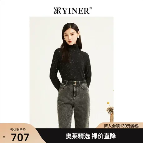 【美丽诺羊毛】YINER音儿女装2022冬季新款高领亮丝毛衫图片