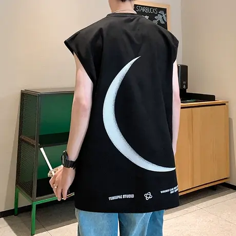 背心男夏季运动休闲薄款篮球健身跑步训练坎肩ins潮牌无袖T恤砍袖商品大图