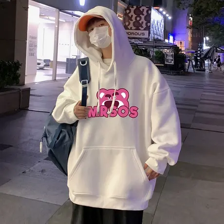 草莓熊连帽卫衣男春秋季2024新款帽衫港风ins潮牌情侣装宽松外套商品大图
