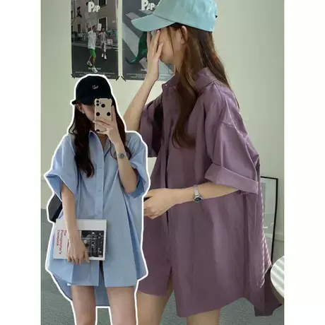 韩版宽松oversized大码胖mm显瘦衬衫裙夏季薄款外套女200斤ins潮图片