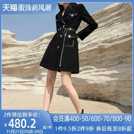 AUI黑色御姐气质西装毛呢外套女2024冬新款中长款修身呢子大衣厚图片