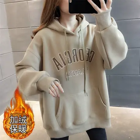 加绒连帽卫衣女秋冬2023年新款韩版宽松百搭慵懒风显瘦女士上衣潮商品大图