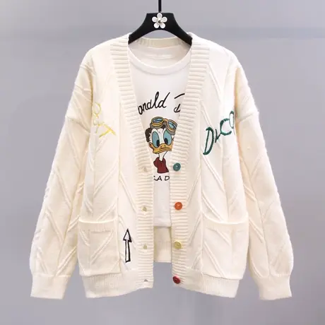 日系小清新刺绣毛衣外套女秋冬2023新款宽松学院风洋气针织开衫商品大图