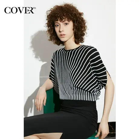 COVER夏季提花宽松蝙蝠针织短袖商品大图