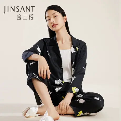 真丝珍珠缎】100%桑蚕丝女印花时尚不易皱衣裤套可外穿春夏金三塔图片