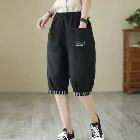 6分牛仔短裤女休闲五分裤夏薄款直筒卷边马裤到膝盖5六分中裤子潮图片