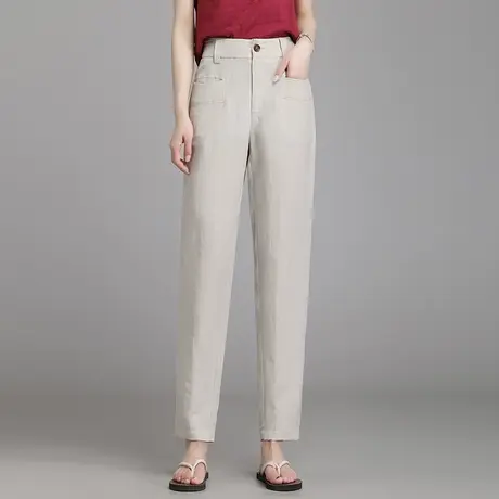 亚麻九分女裤夏季薄款宽松加大码中老年妈妈休闲棉麻直筒哈伦裤子图片