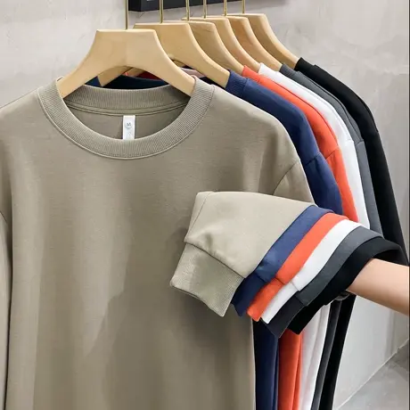 丝光爽棉卫衣男士春秋季2023圆领净色打底衫男装新款潮ins长袖t恤图片