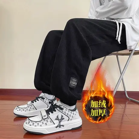 灯芯绒裤子男士秋冬季加绒加厚休闲长裤冬款潮牌百搭运动束脚裤商品大图