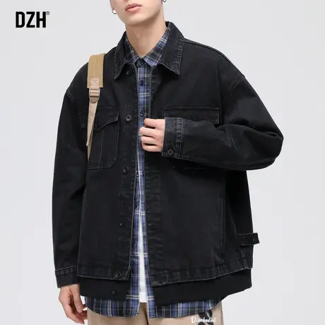 男士黑色夹克男春秋季翻领牛仔外套男款痞帅男装2023年新款潮港风商品大图