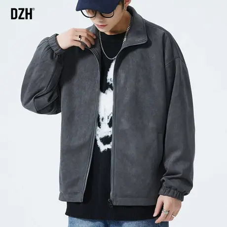 男士麂皮绒翻领外套男春秋潮流百搭2024新款飞行运动夹克秋装男款图片