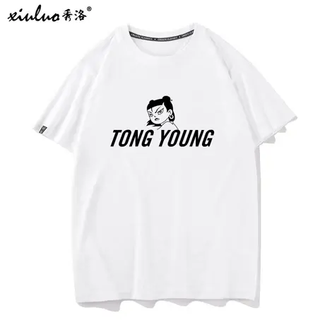 秀洛国潮印花短袖夏季新款哪吒夏装学生情侣装摇滚痛仰乐队T恤男商品大图