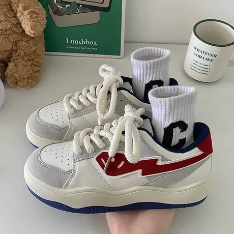 美式厚底面包鞋女春夏新款ins潮小众原创学生复古运动透气板鞋子图片