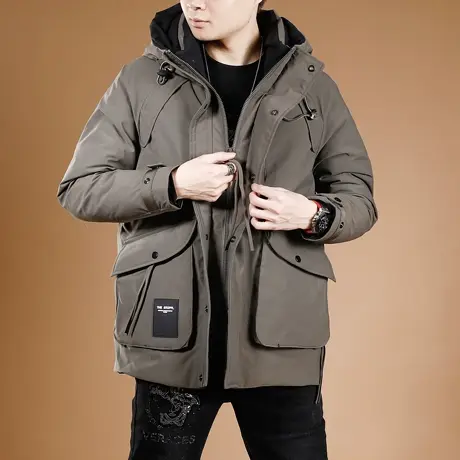 罕见重磅潮牌军绿工装羽绒服男士中长款冬季加厚保暖外套男冲锋衣商品大图