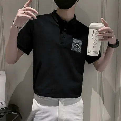 2022夏季男士polo衫t恤短袖翻领修身半袖ins潮牌潮流时尚休闲百搭商品大图