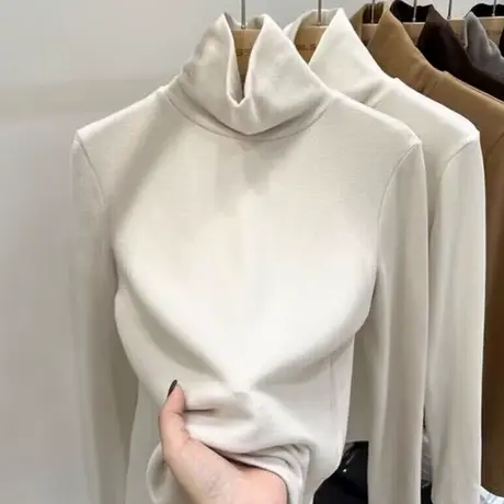 ins超火德绒高领打底衫女大衣内搭秋冬季修身外穿上衣潮牌长袖T恤商品大图