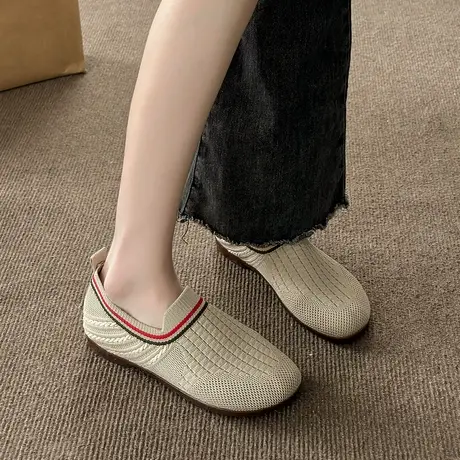 牛筋底飞织透气一脚蹬软底女鞋妈妈鞋女懒人鞋时尚百搭毛线女新款商品大图