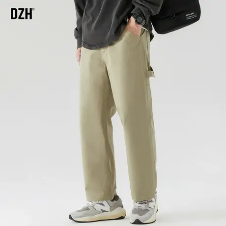 男生卡其色纯棉裤子男春秋款宽松直筒休闲美式伐木工装裤2024新款商品大图