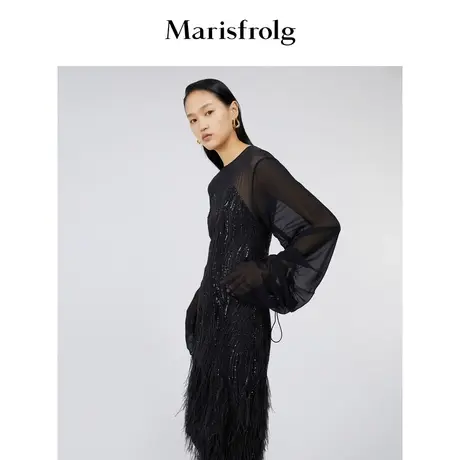 【轻礼系列】玛丝菲尔秋季新款黑色蕾丝拼接连衣裙礼服裙商品大图