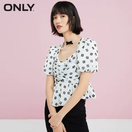 ONLY奥莱夏季法式甜美泡泡袖短款花朵印花雪纺衫女商品大图
