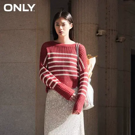 ONLY奥莱夏季镂空条纹宽松落肩短款毛衣针织衫女商品大图