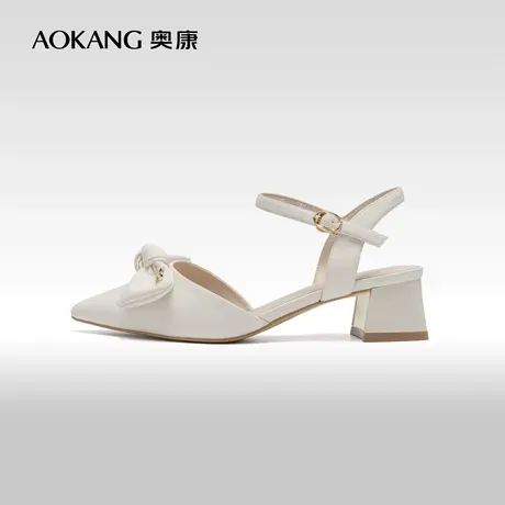 奥康女鞋 春鞋季蝴蝶结包头单鞋淑女风时尚女凉鞋方跟舒适百搭图片