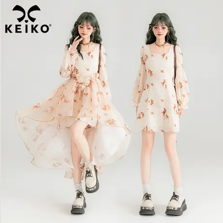KEIKO 蝴蝶迷梦 两穿法式方领连衣裙24春夏前短后长拖尾公主裙子商品大图