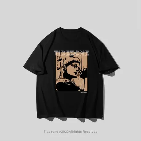 Ohlyah潮牌新款欧美复古色人物印花体恤宽松休闲情侣装短袖T恤男图片