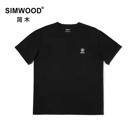 Simwood简木男装【合体版型】新款240g长绒棉刺绣液氨圆领短袖T恤商品大图