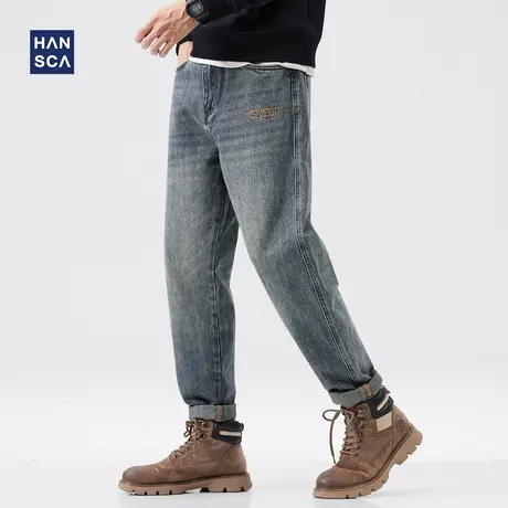 hansca美式宽松牛仔裤男2022秋冬季新款潮流复古做旧水洗休闲长裤商品大图