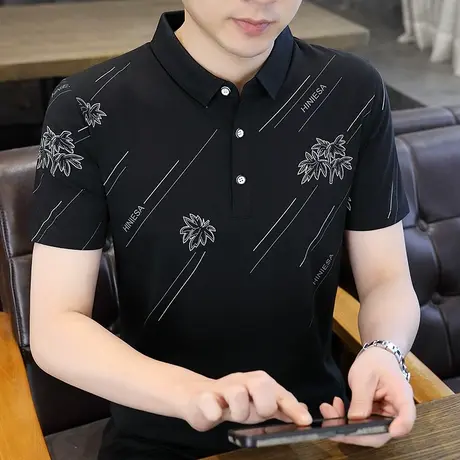 翻领短袖2024夏季新款半袖T恤男士韩版修身体恤青年打底衫上衣ins商品大图