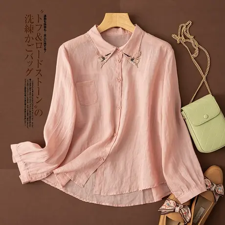 享永子【春日恬静】120支细苎麻气质春款衬衫休闲上衣女文艺复古图片