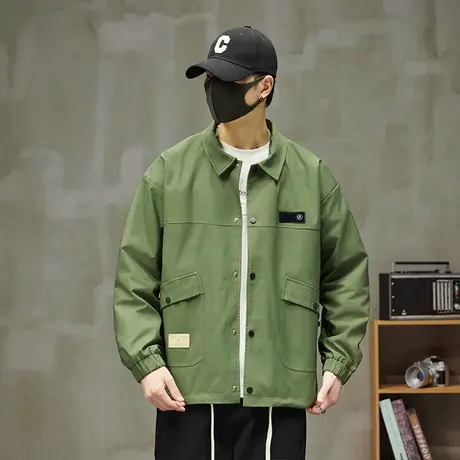 秋季春秋款潮牌翻领排扣衬衫式夹克男士宽松休闲日系工装外套夏季图片
