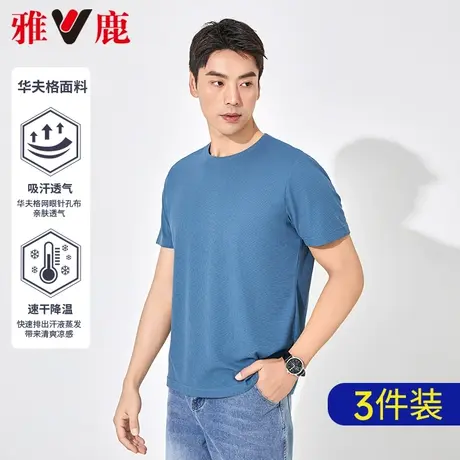 雅鹿华夫格冰丝凉感t恤男生24年夏季新款圆领短袖纯色美式白t上衣商品大图